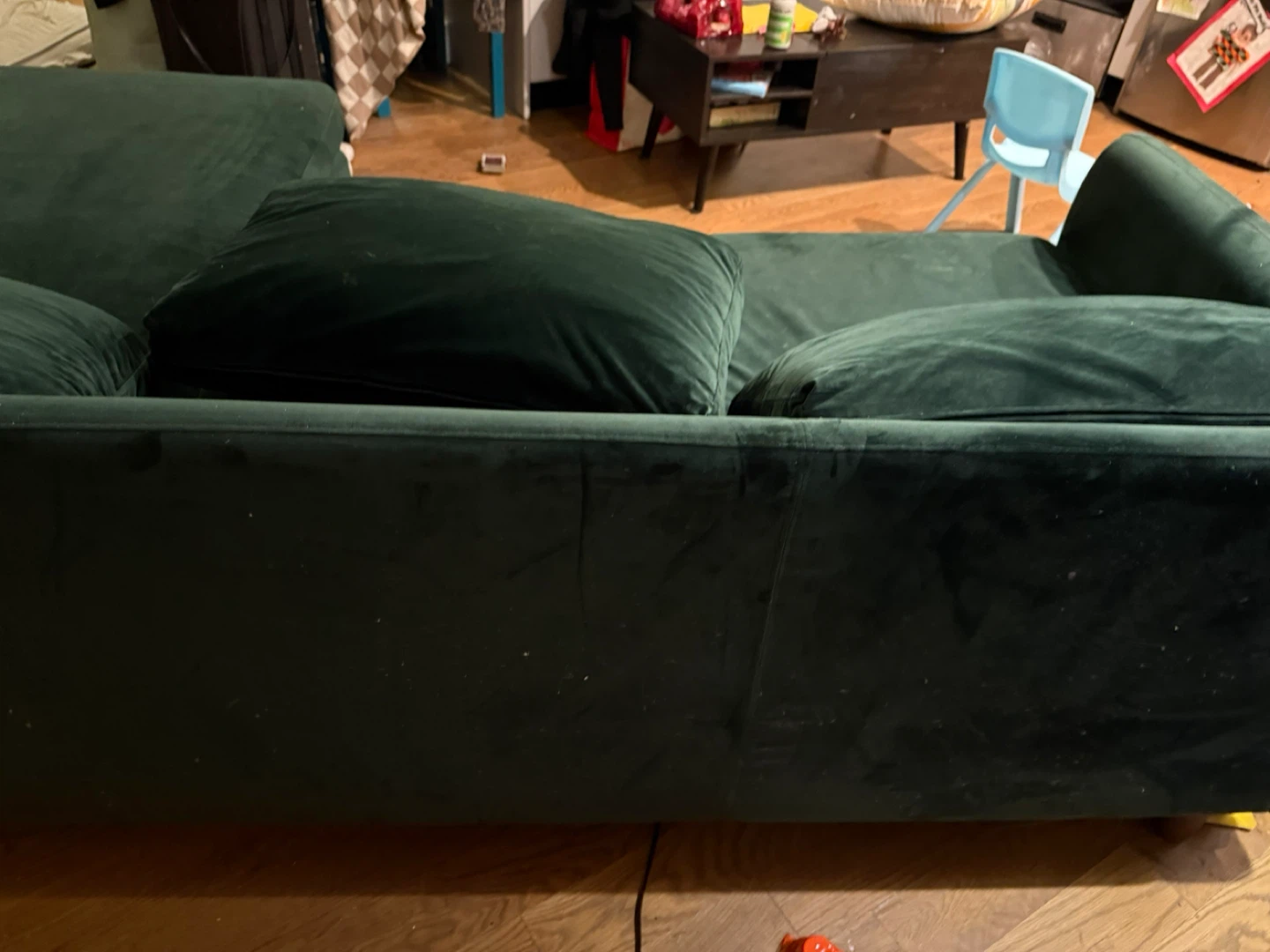 Green Velvet L-Shape Sectional Sofa with Ottoman - photo 4