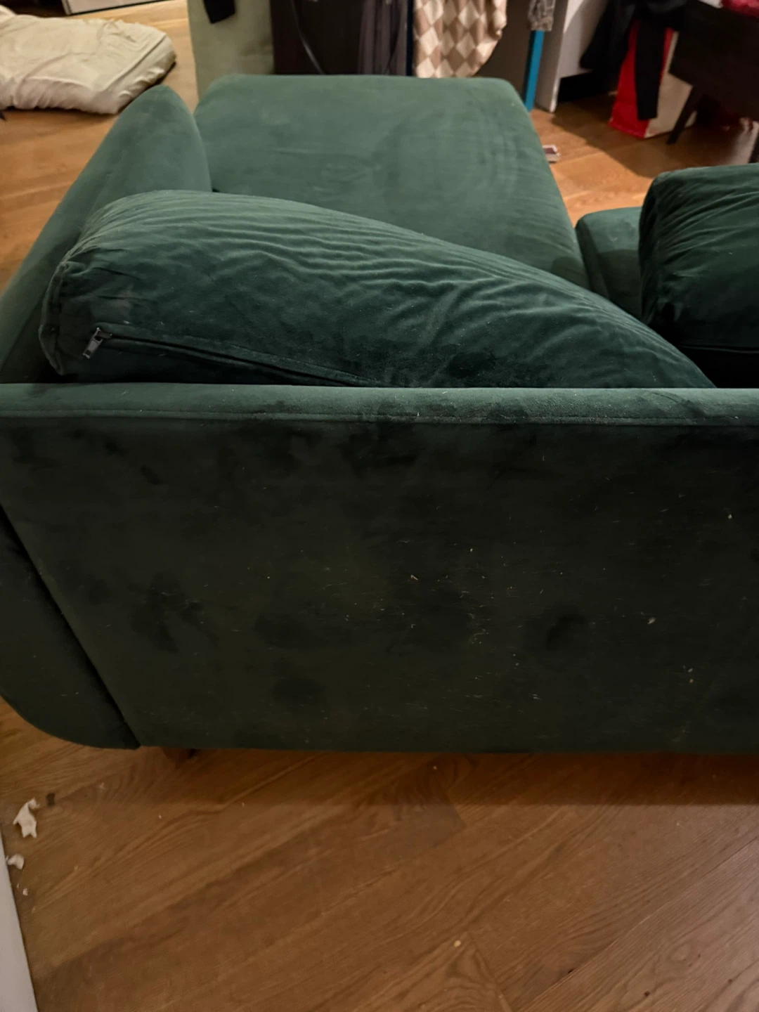 Green Velvet L-Shape Sectional Sofa with Ottoman - photo 5