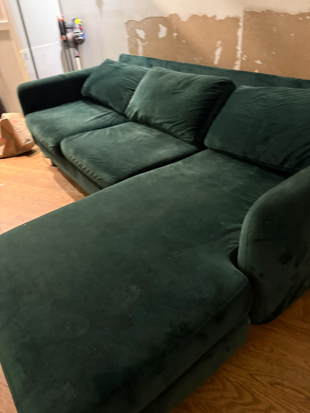 Green Velvet L-Shape Sectional Sofa with Ottoman - photo 3