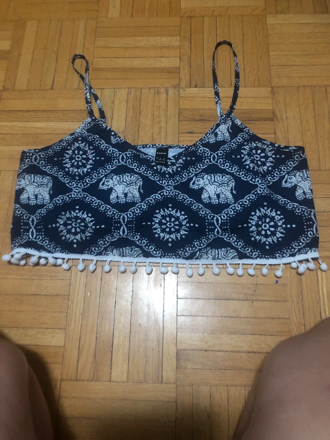 Shein Navy & White Elephant Print Crop Top - Size XS thumbnail