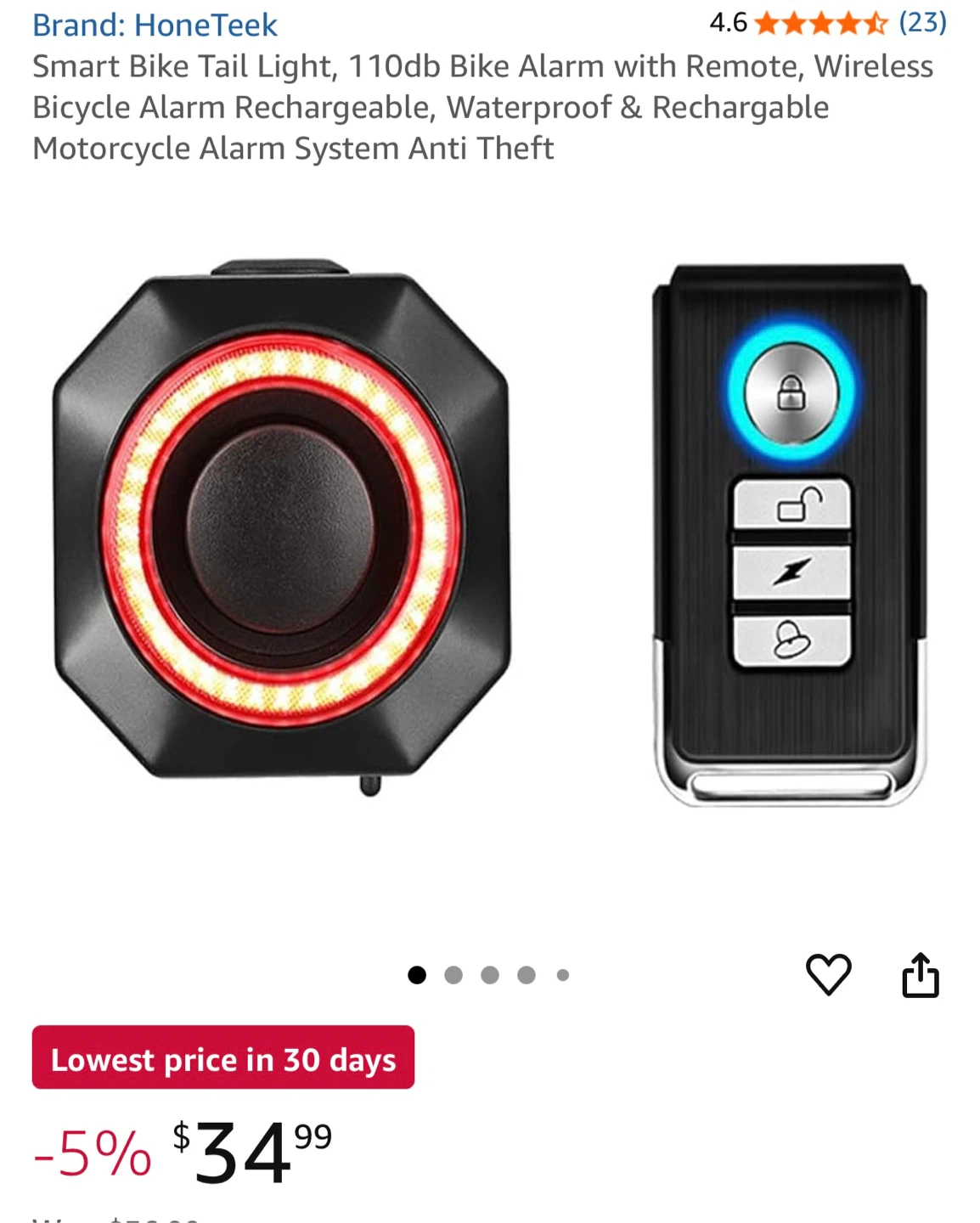 HoneTeek Bike Tail Light & Alarm System - photo 2