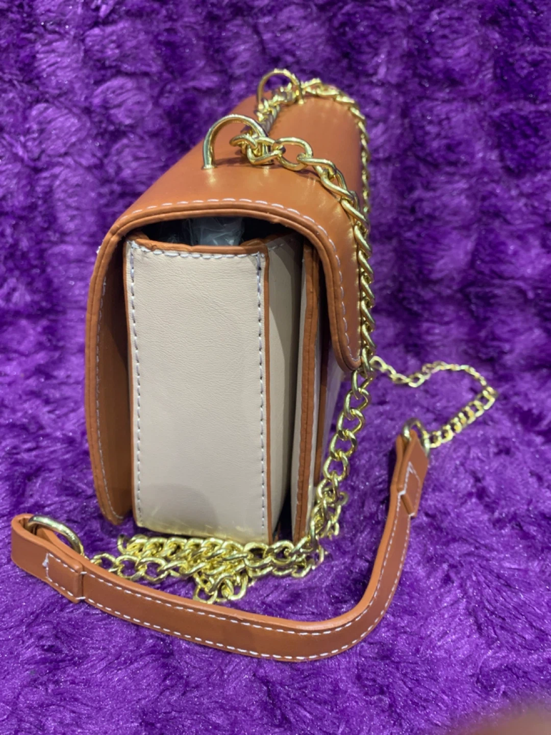 Beige & Brown Chain Shoulder Bag - photo 2