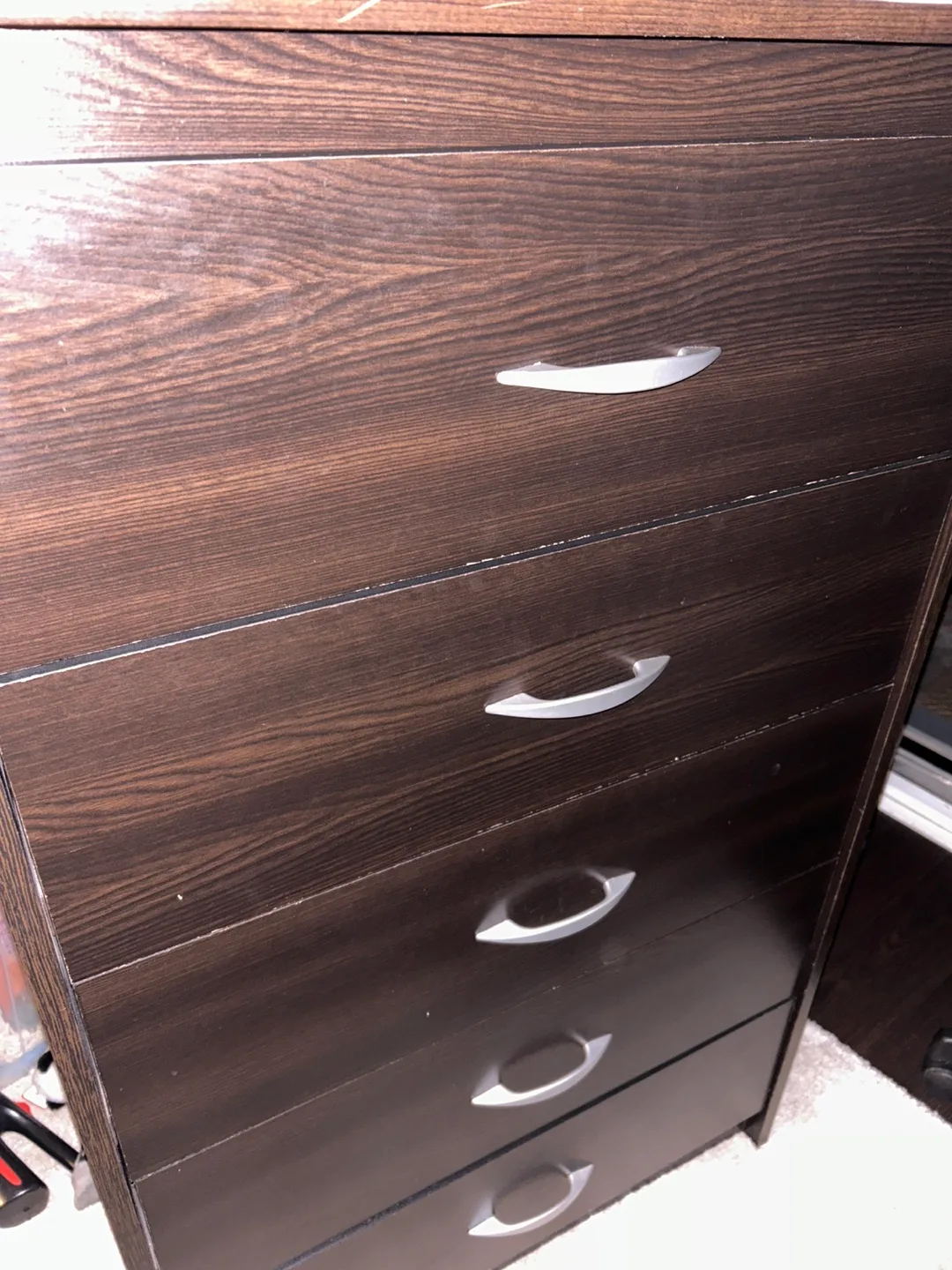 5 Drawer Brown Dresser with Silver Handles thumbnail