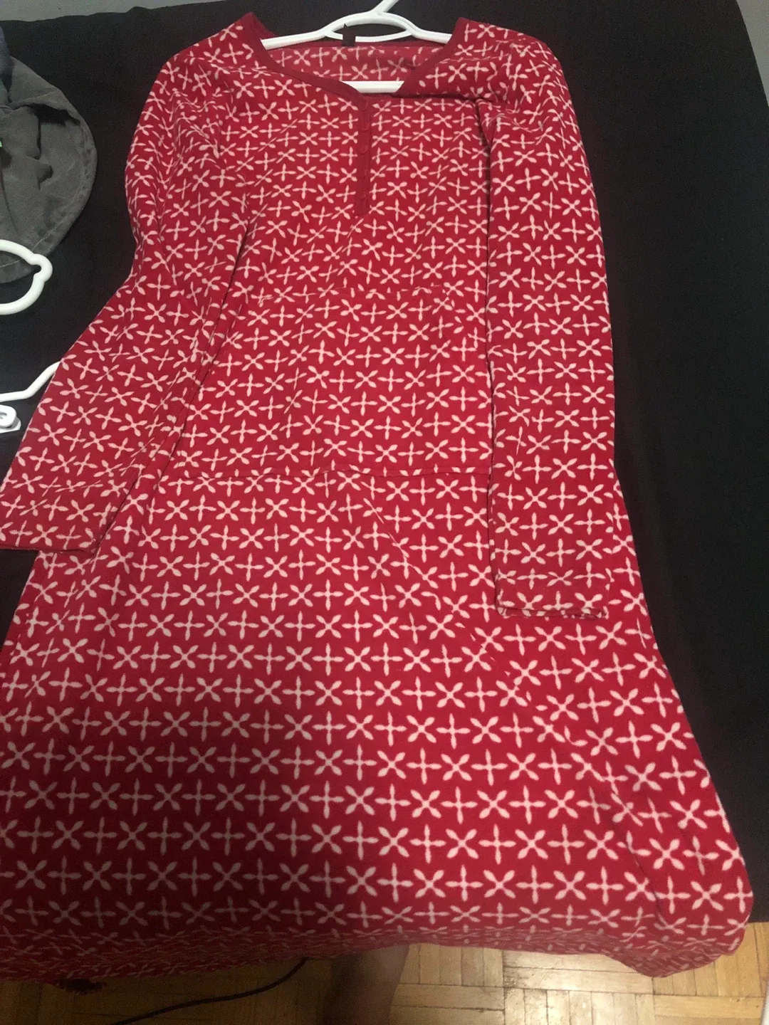 Red Patterned nightgown Christmas PJs thumbnail