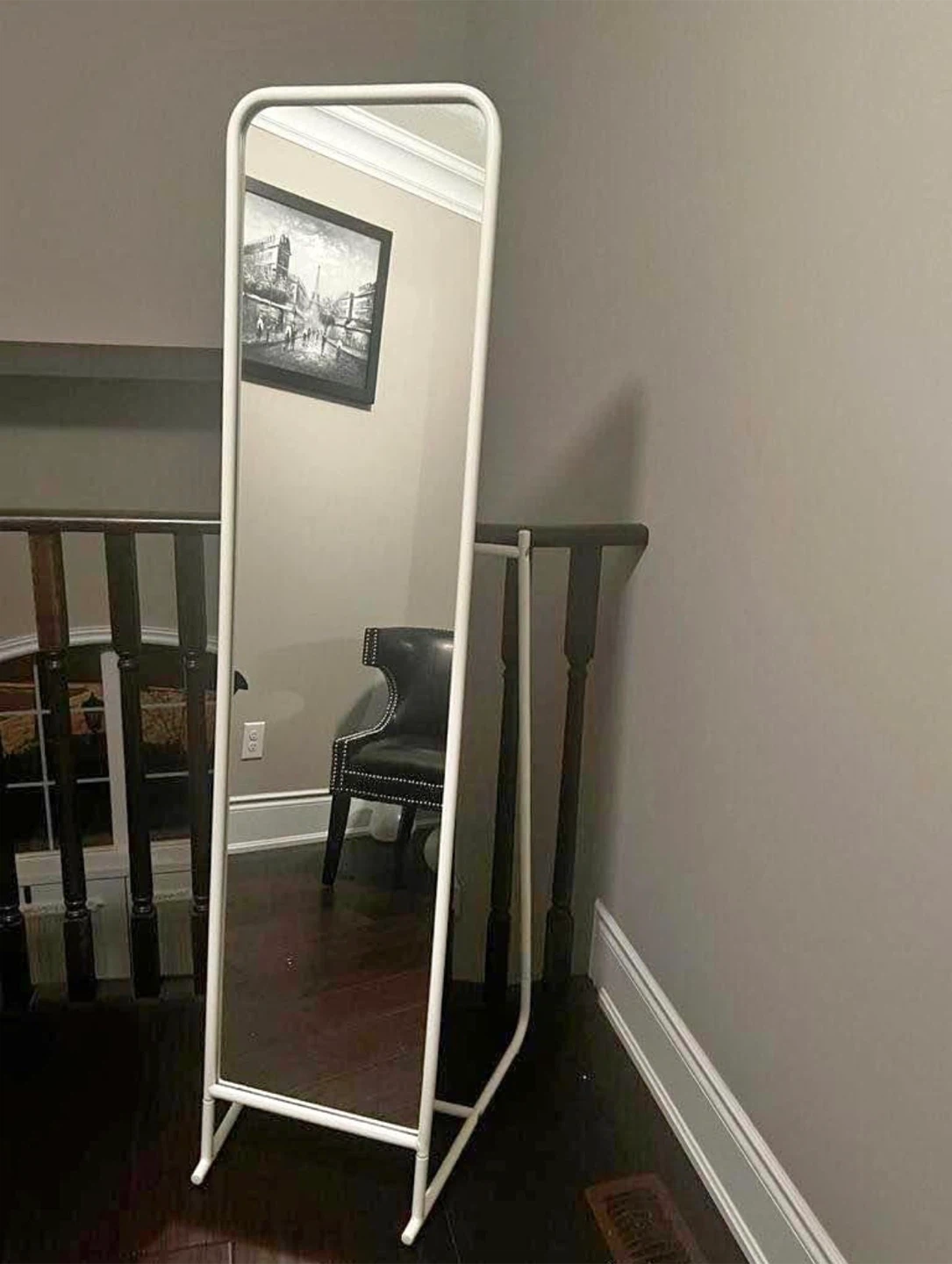 White Standing Mirror with Hooks