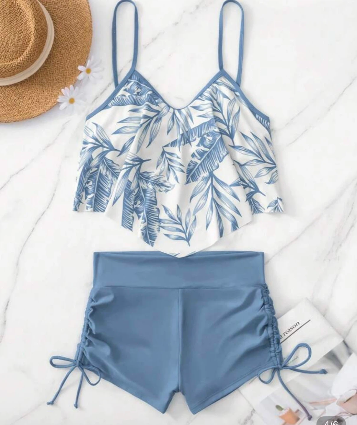 Swim Lushoire Blue & White Leafy Swimsuit