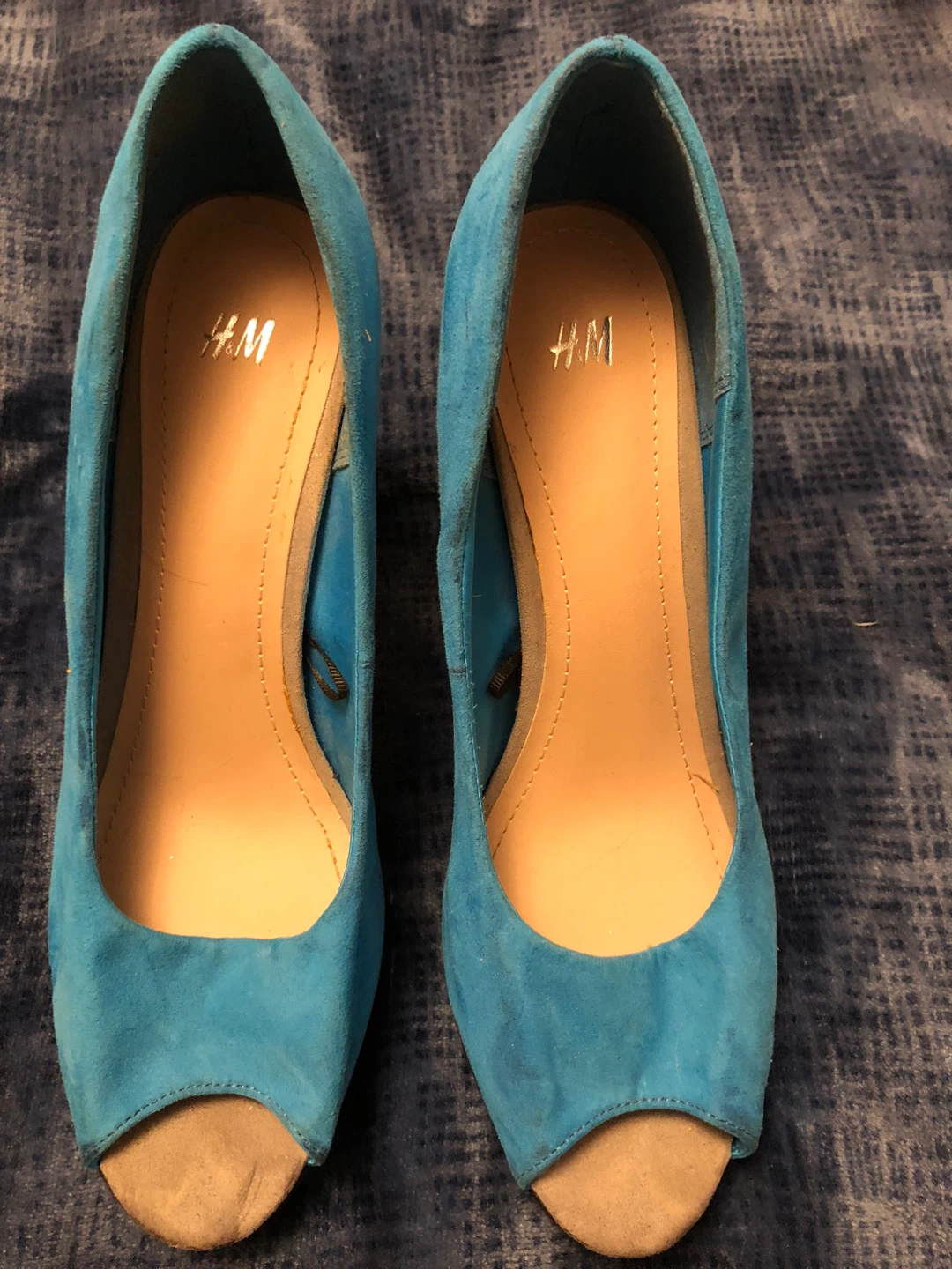 H&M Blue Suede Peep Toe Heels - Size 8