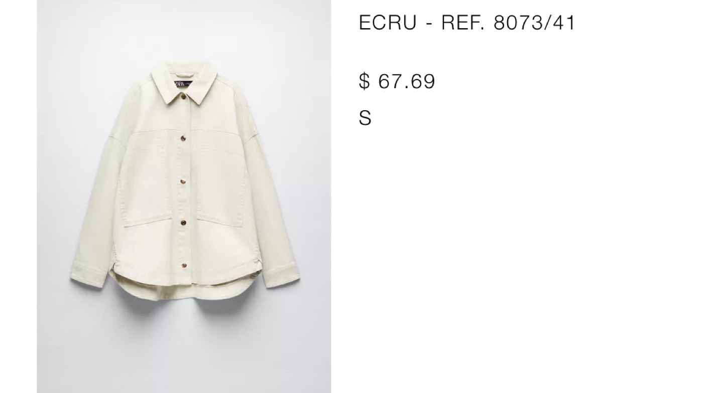 Zara Ecru Overshirt - Size S - photo 2