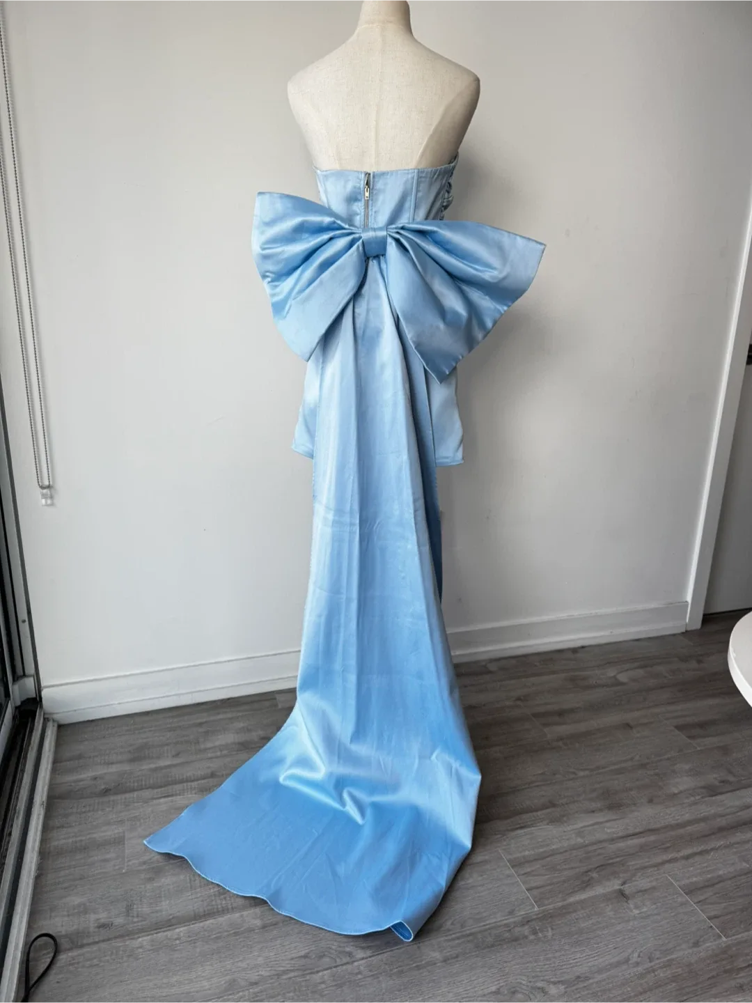 Light Blue Strapless Mini Dress with Detachable Bow thumbnail