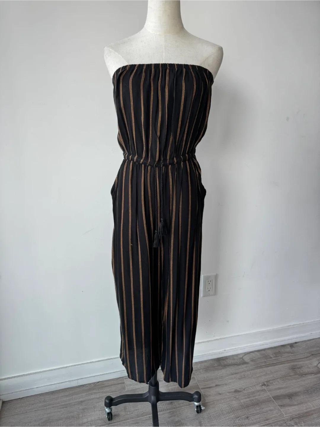 Black Gold Striped Strapless Jumpsuit - size S/M thumbnail