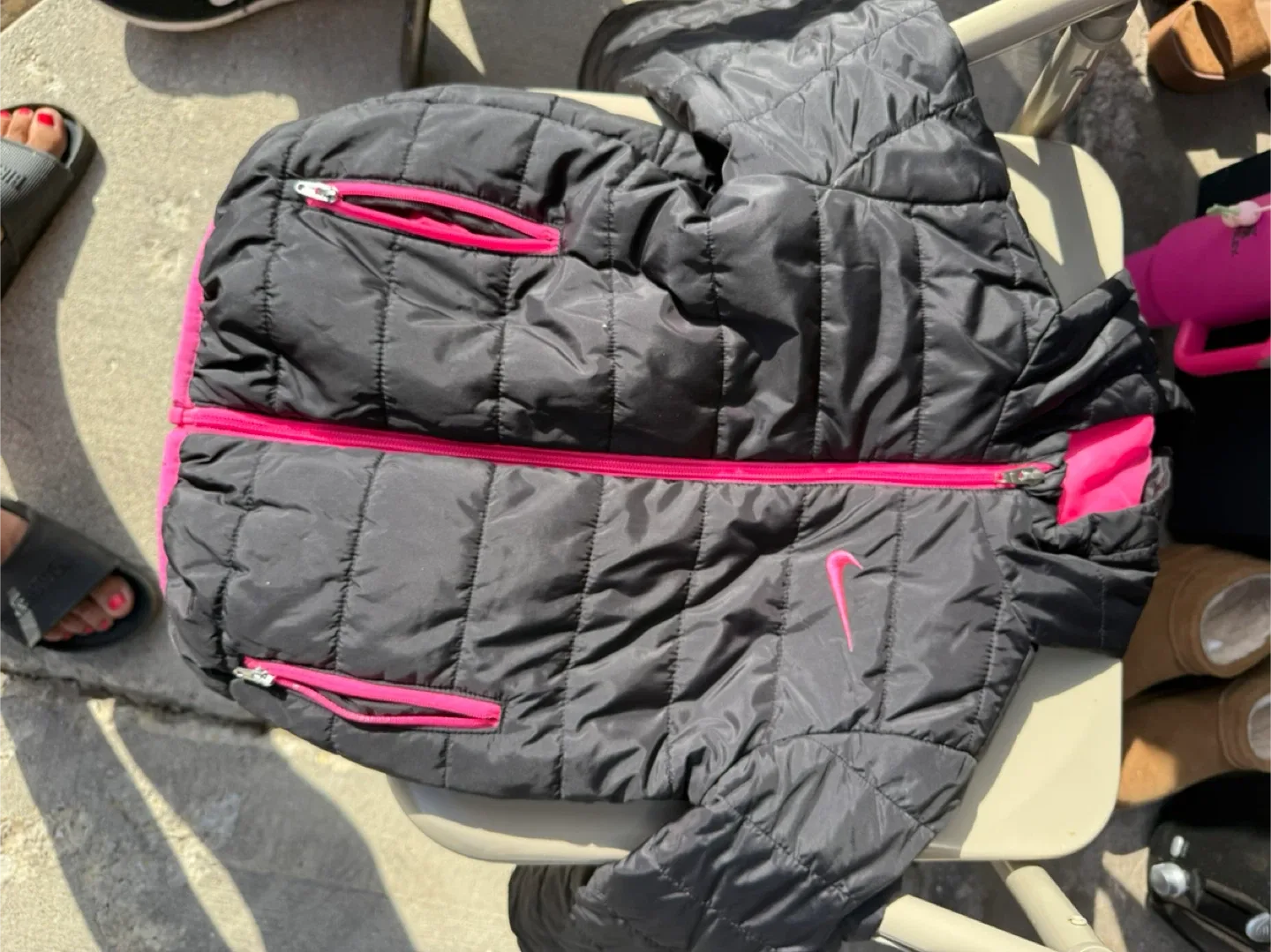 Nike Black & Pink Puffer Jacket - Size 4/XS