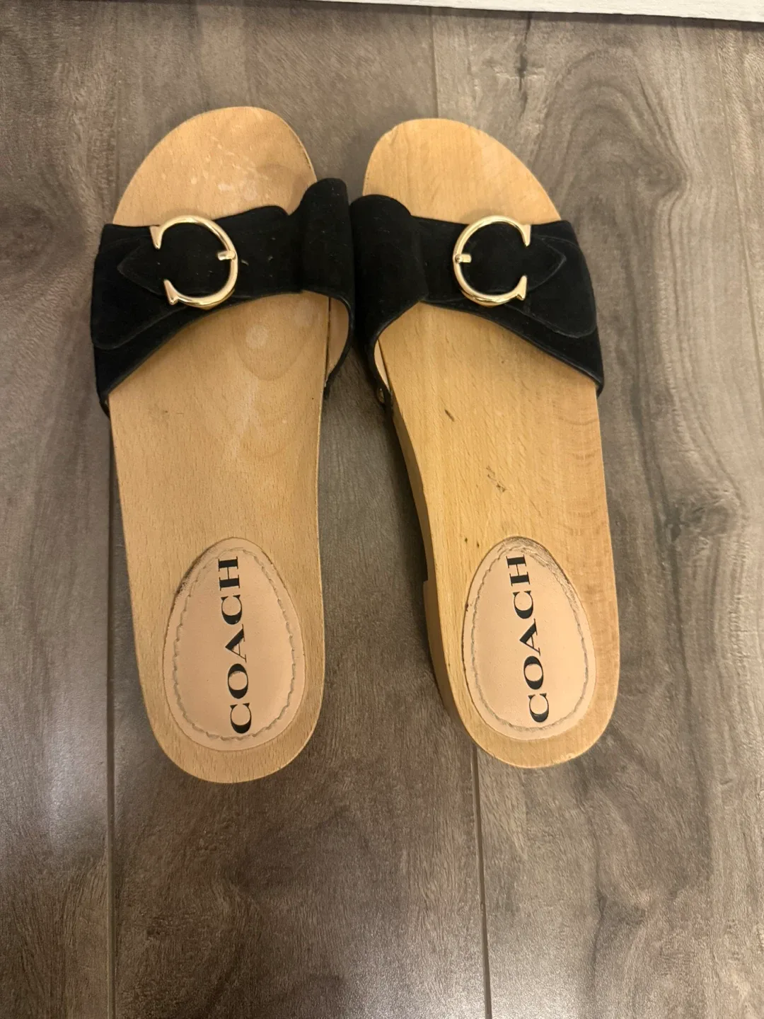 Coach Black Leather Clog Sandals thumbnail
