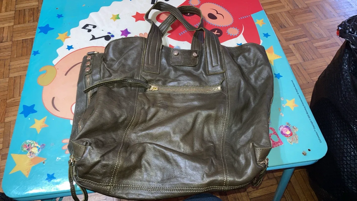 Leather Tote Bag - Olive Green thumbnail