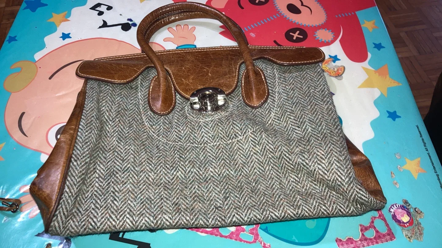 Brown Leather & Tweed Handbag thumbnail