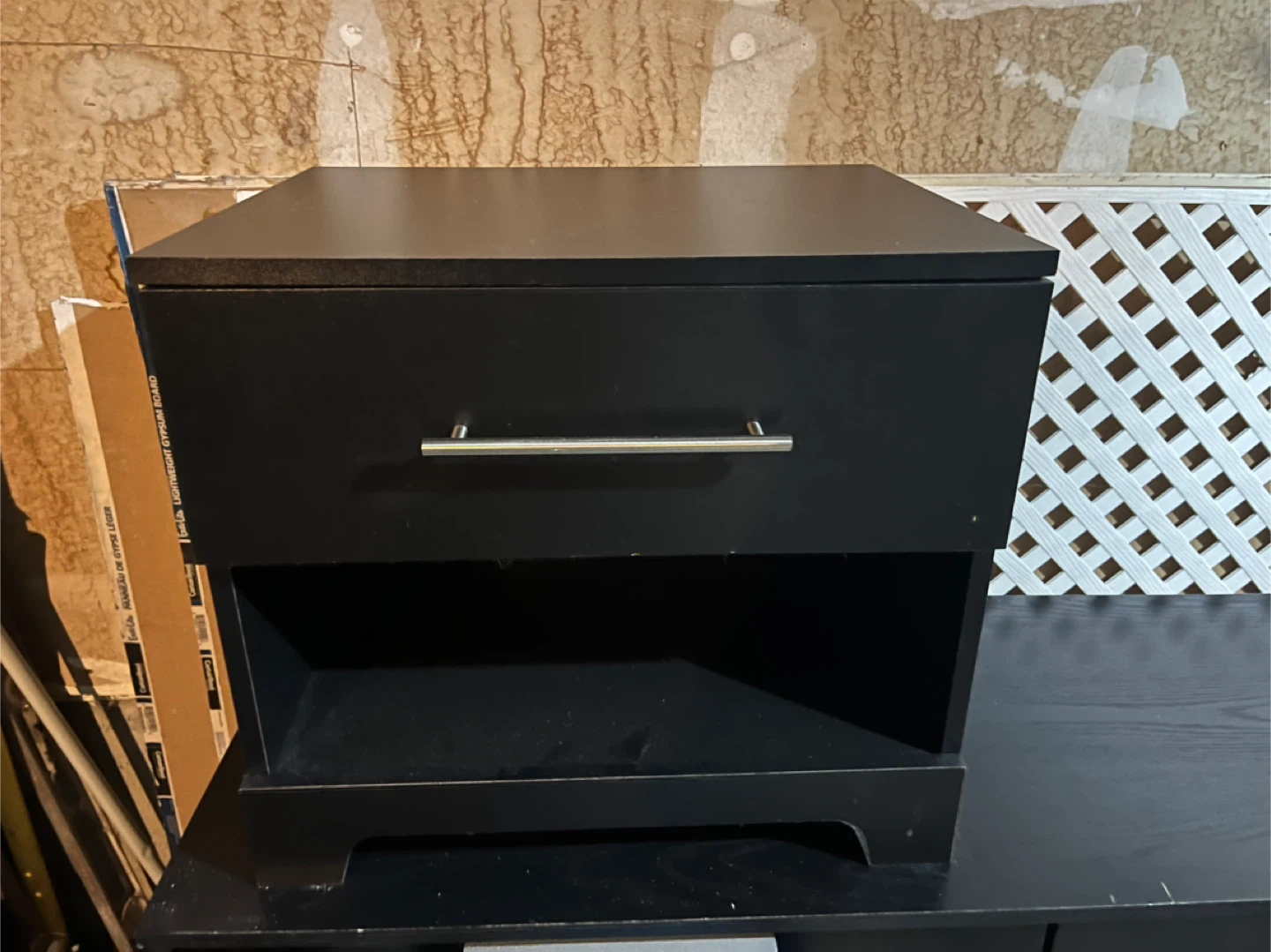 Black Nightstand with Drawer & Shelf