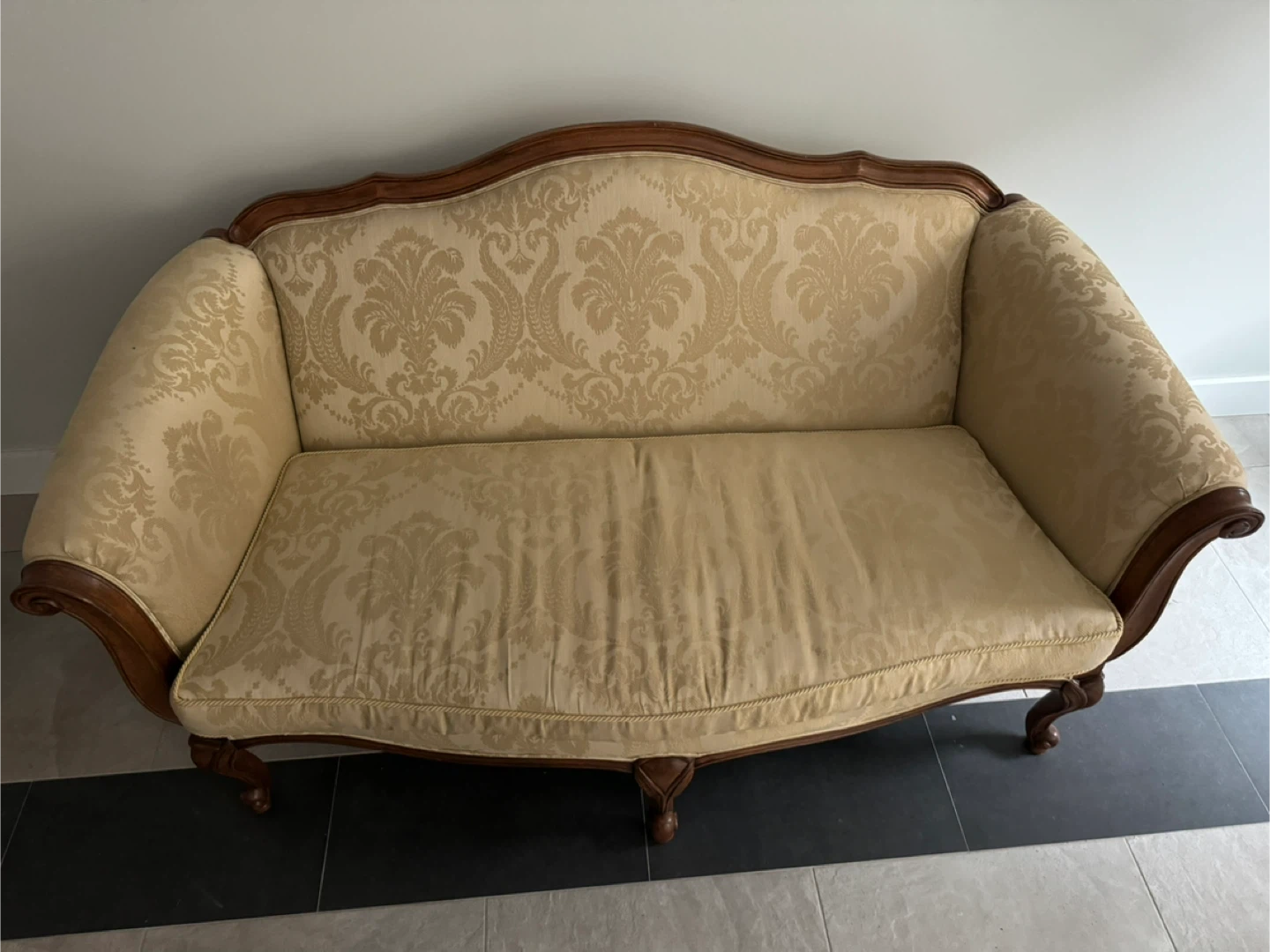 Antique Style Loveseat Sofa - Beige & Wood