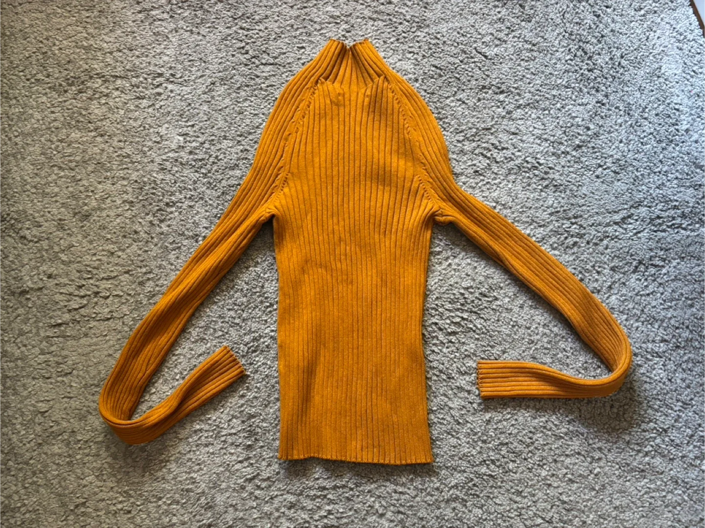 Zara Mustard Yellow Ribbed Knit Top - Size S thumbnail