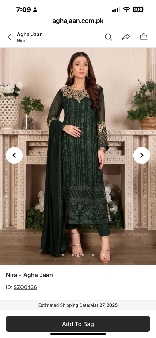 Agha Jaan  Green Embroidered Suit