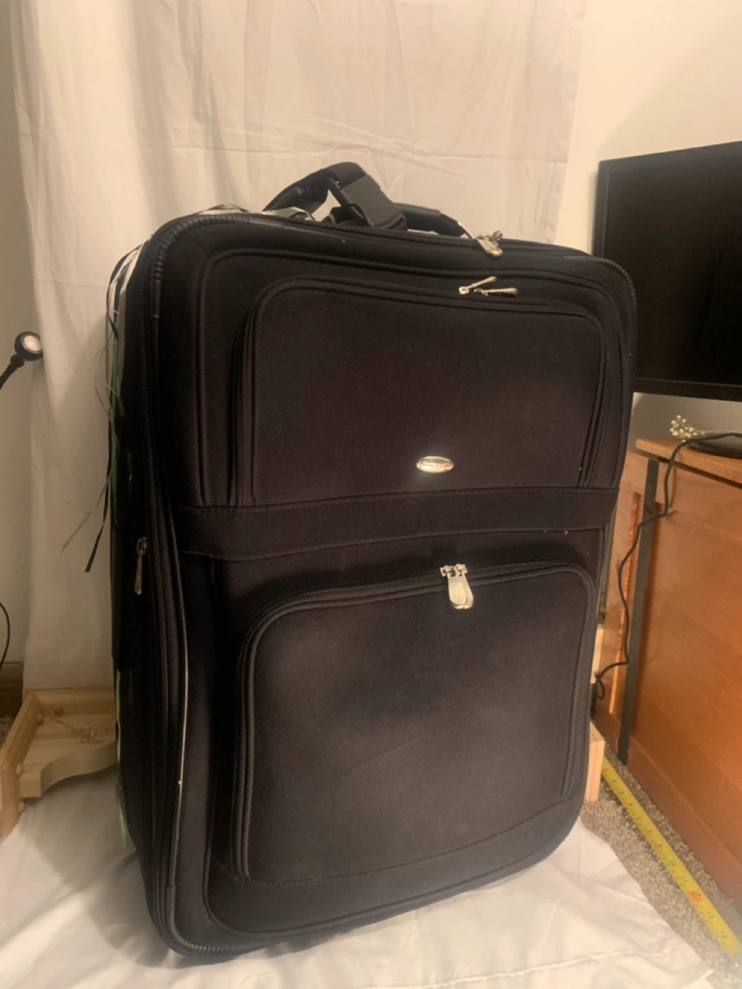 Pierre Cardin Large Black Suitcase with Expandable Storage