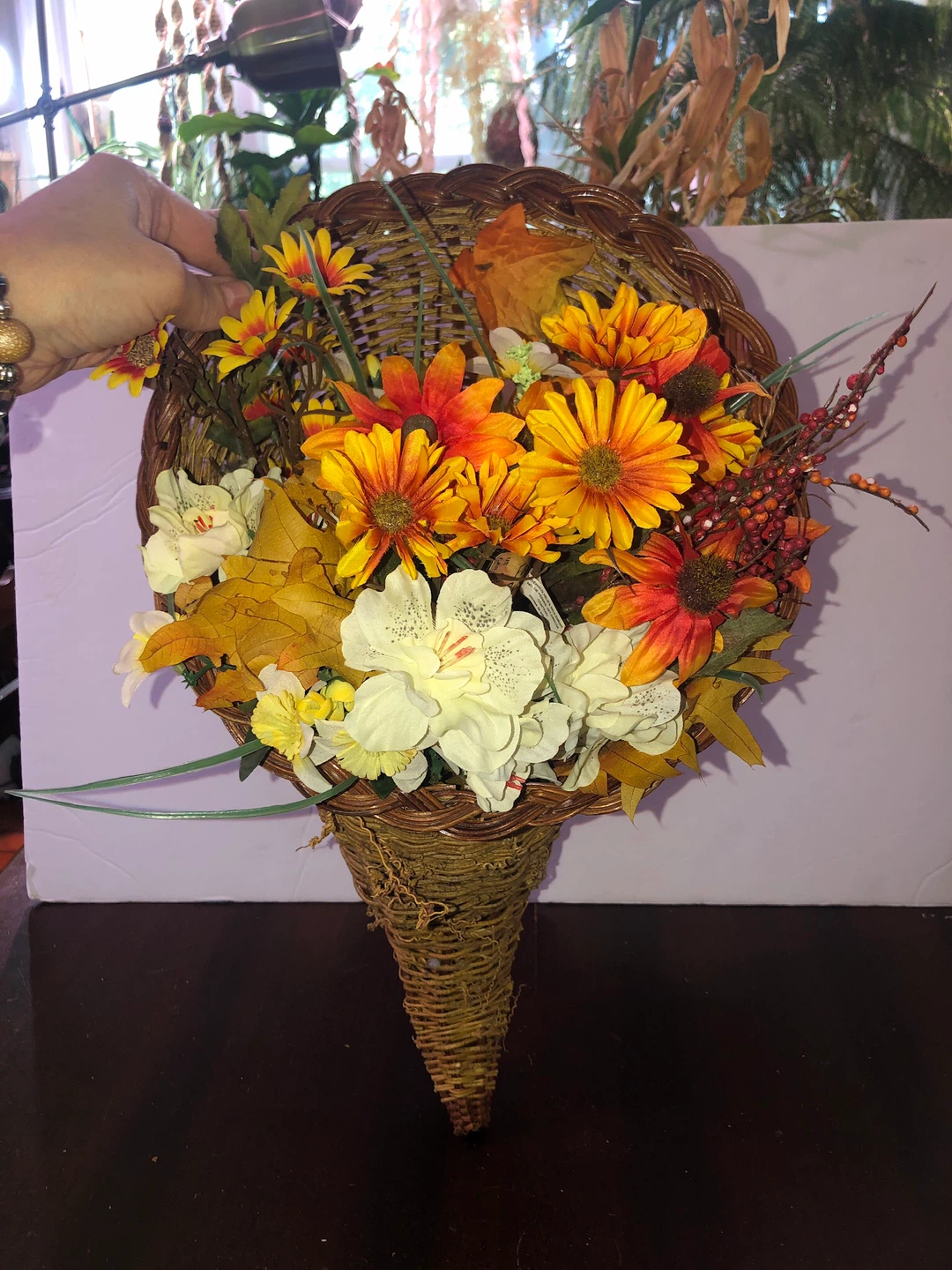 Extra Large Wicker Horn with Flowers. - photo 3