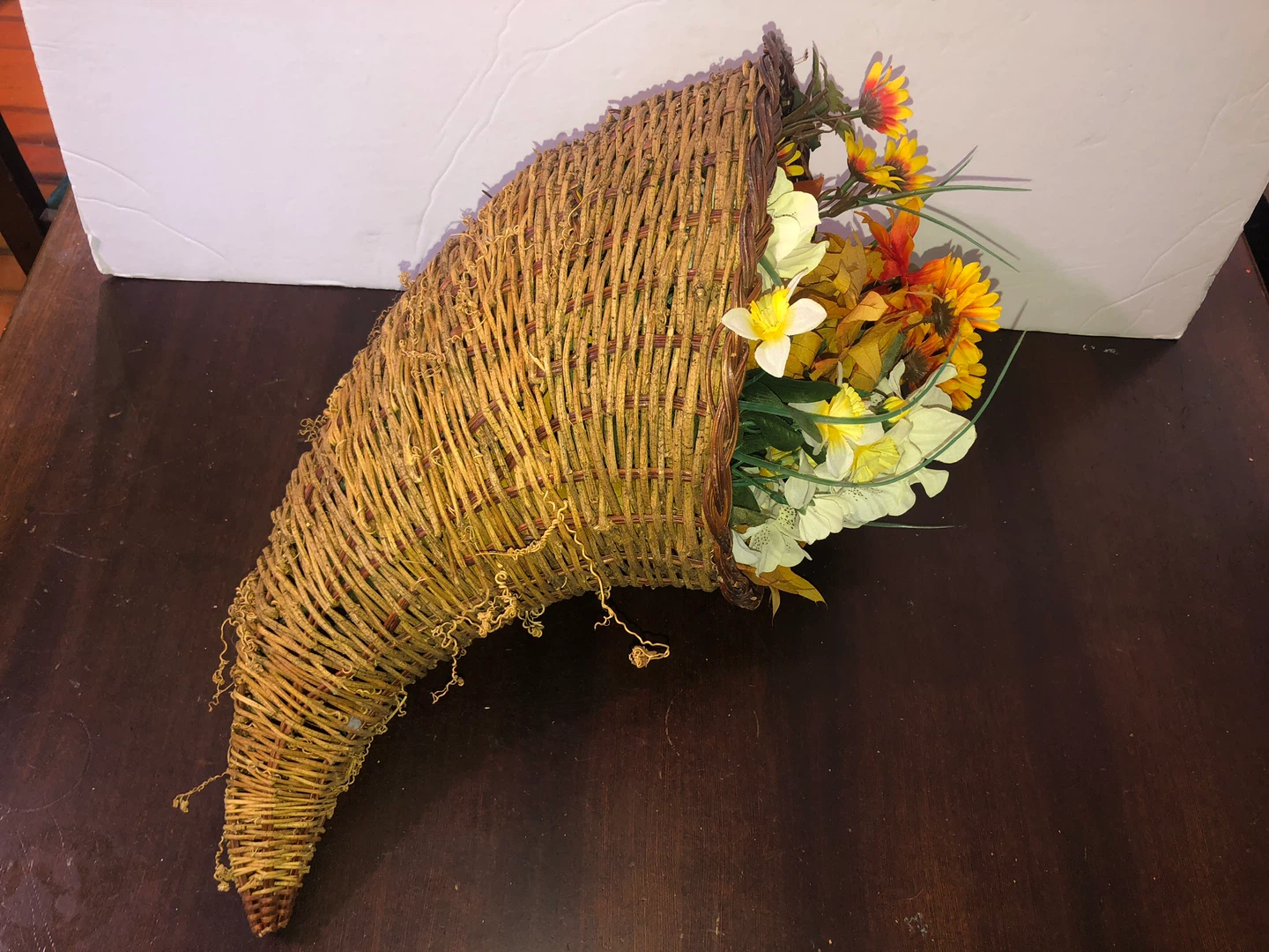 Extra Large Wicker Horn with Flowers.