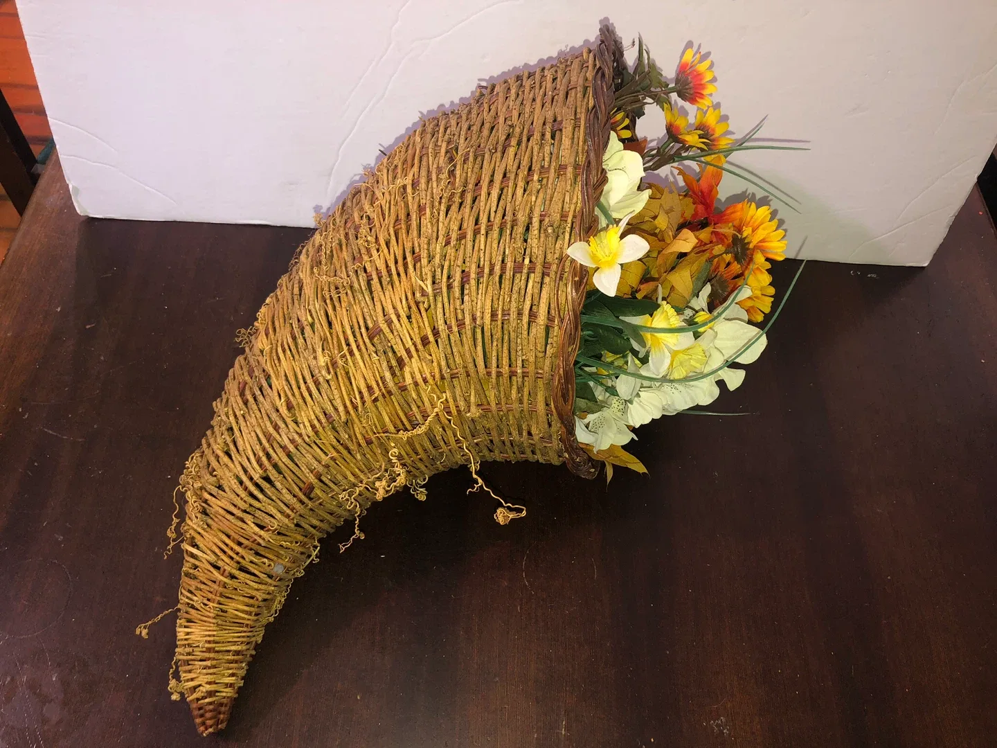 Extra Large Wicker Horn with Flowers. thumbnail