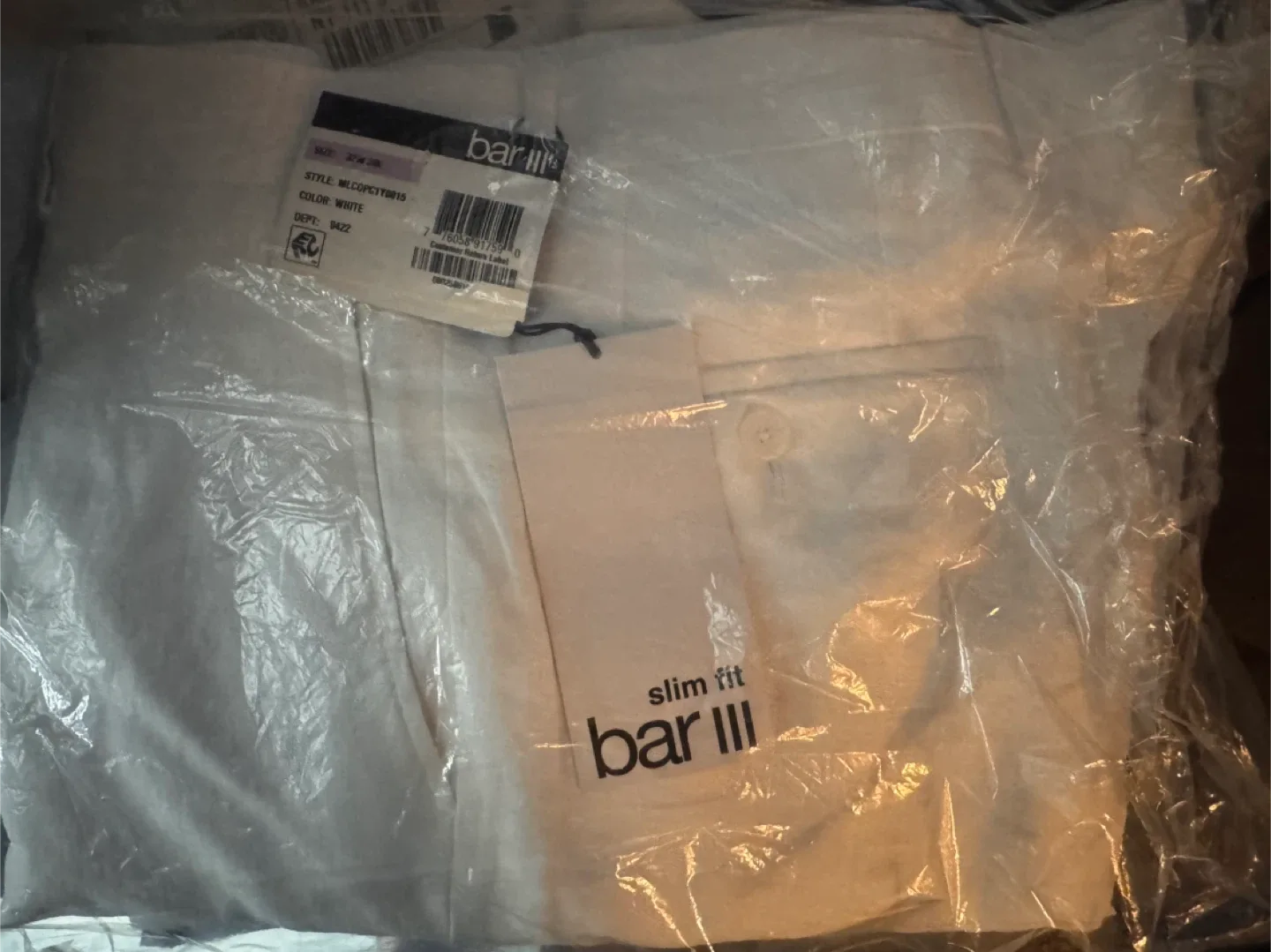 New Bar III Slim Fit White Pants 32W 30L image indicator(3)