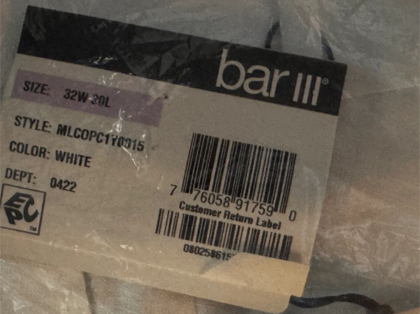 New Bar III Slim Fit White Pants 32W 30L image indicator(2)