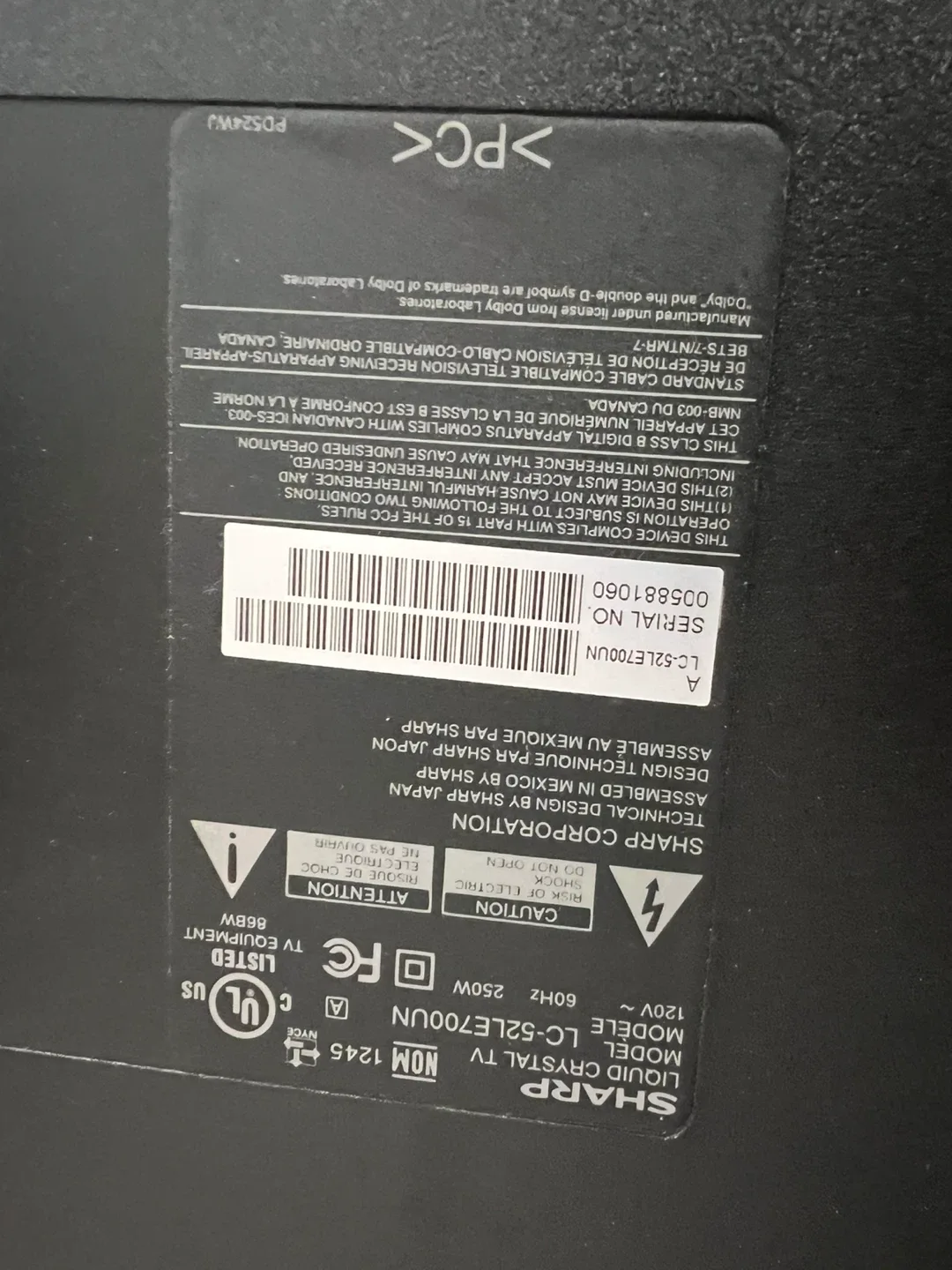 Sharp LC-52LE700UN 52" LCD TV image indicator(3)