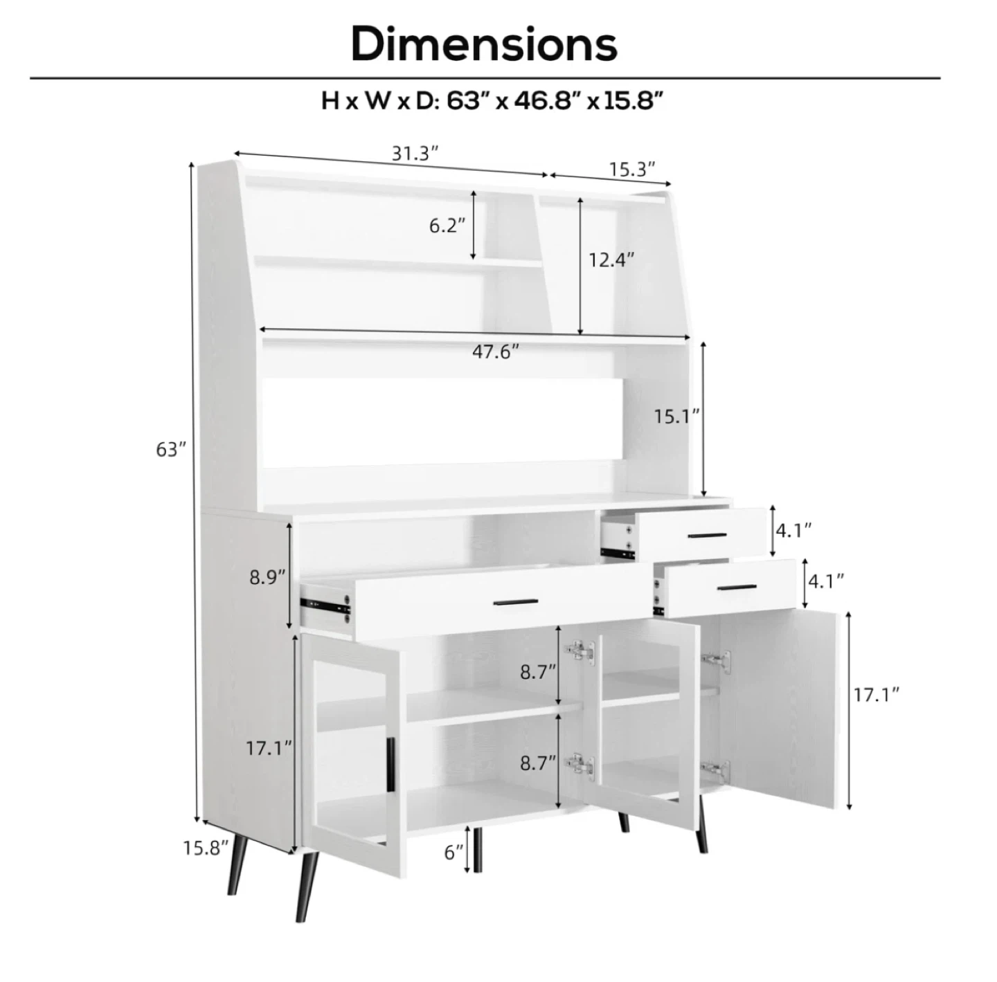 White Kitchen Hutch with Storage Cabinet - photo 3