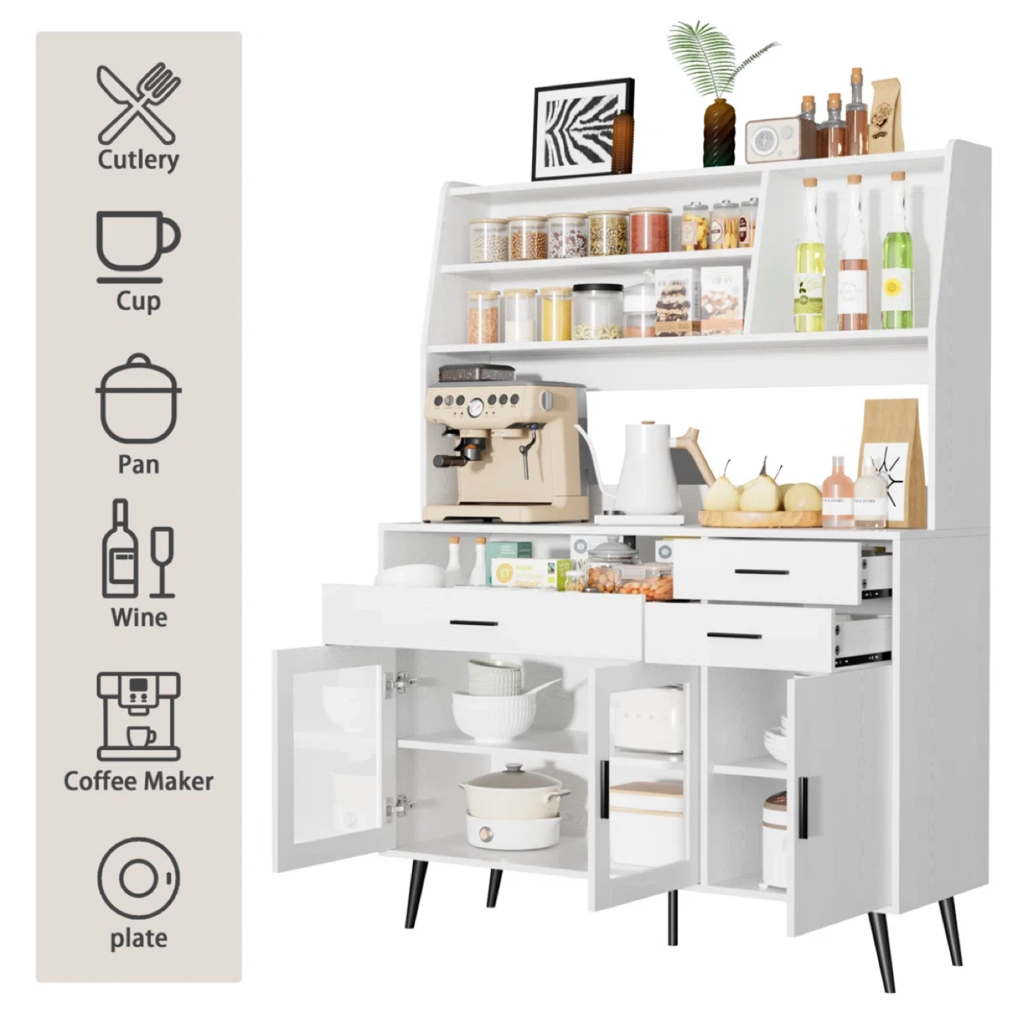 White Kitchen Hutch with Storage Cabinet - photo 5