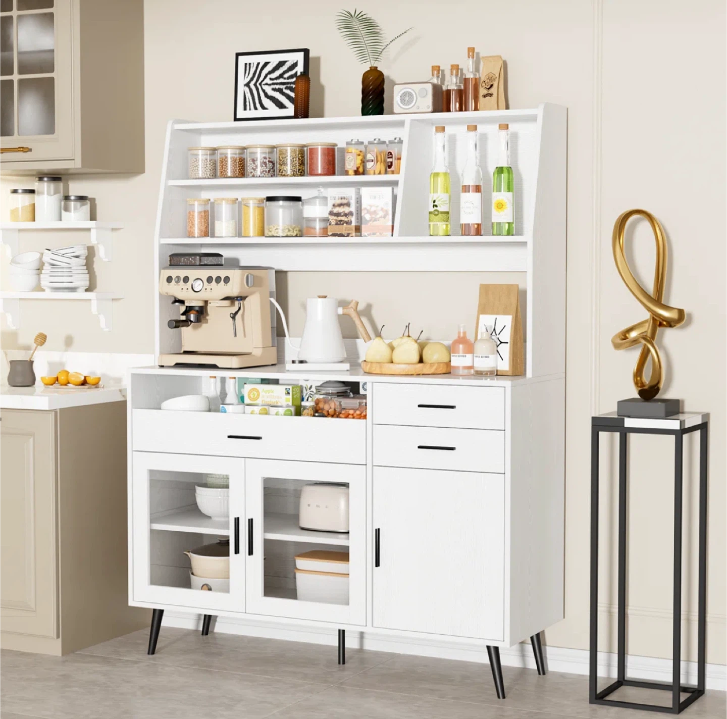 White Kitchen Hutch with Storage Cabinet - photo 2