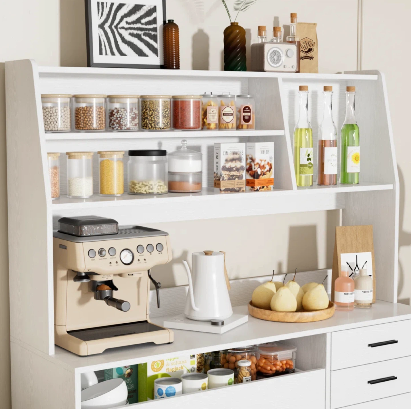 White Kitchen Hutch with Storage Cabinet - photo 4