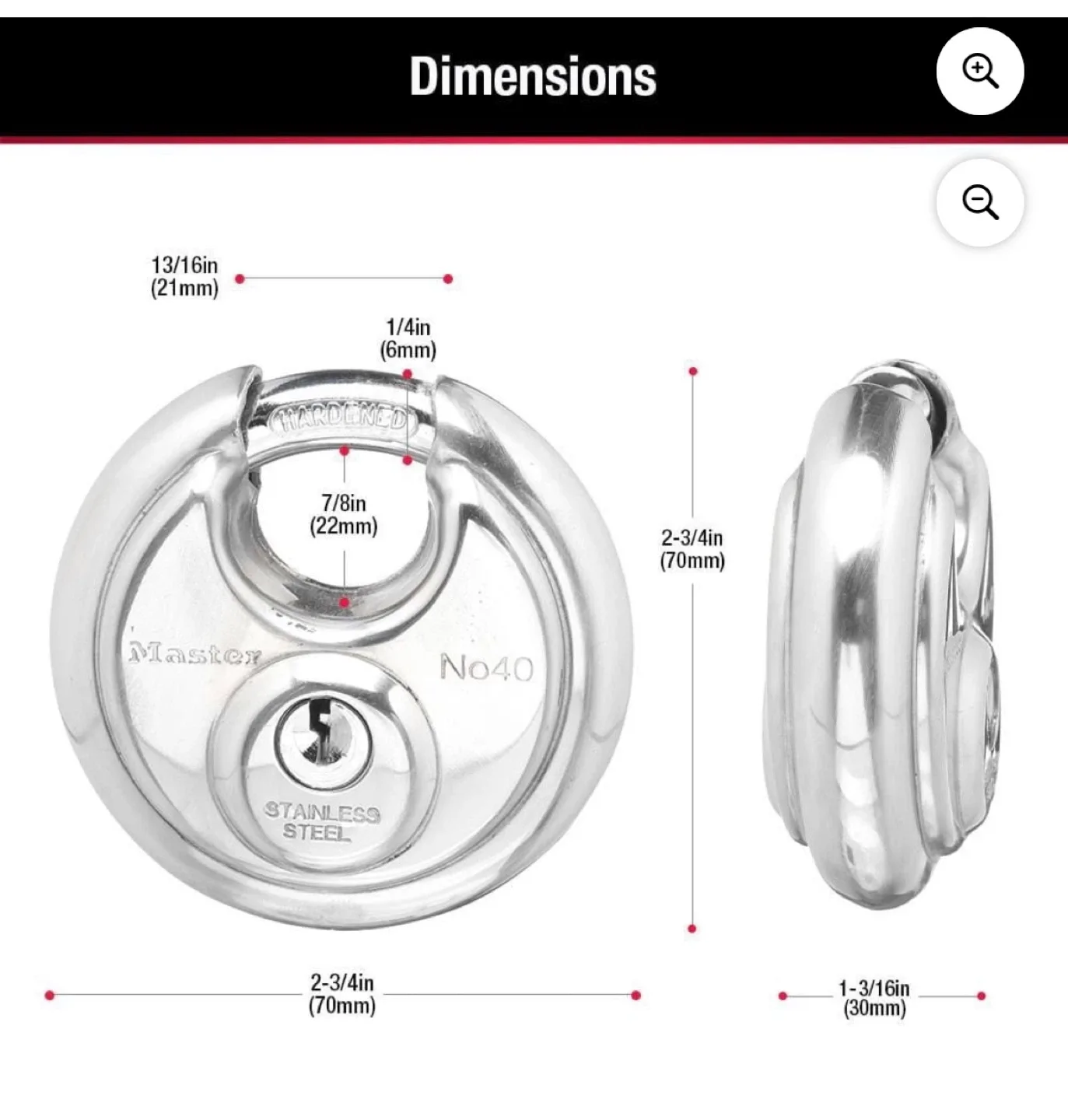 Defender Stainless Steel Disc Padlock with Keys image indicator(6)