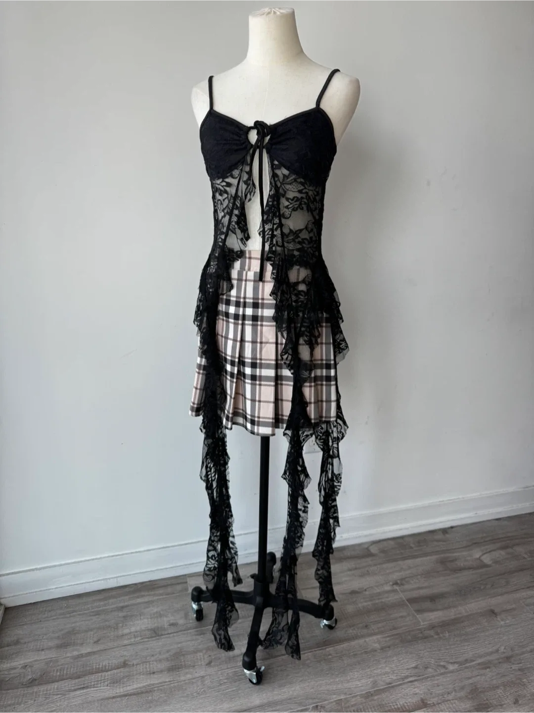 Lace Top & Plaid Skirt Set thumbnail