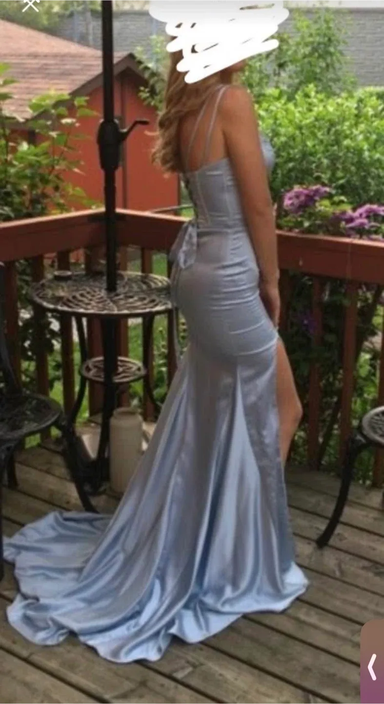 Blue Corset Slit Formal Dress rhinestoned image indicator(2)