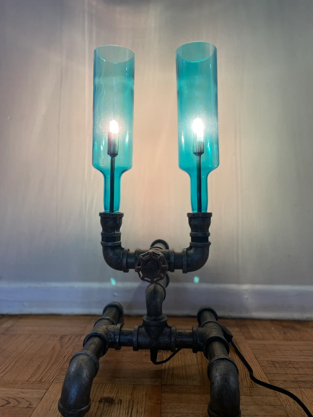 Industrial Pipe Lamp with Blue Glass - photo 3