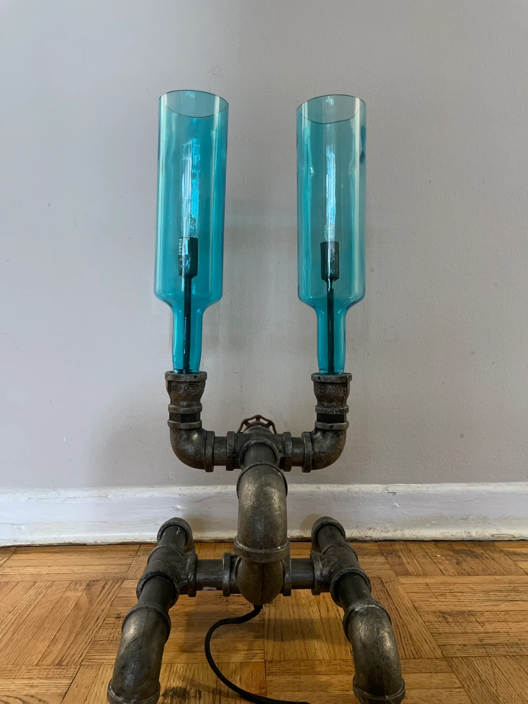 Industrial Pipe Lamp with Blue Glass - photo 2