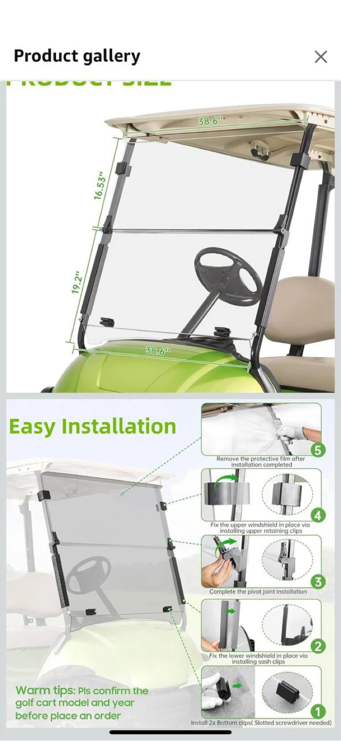 10LOL Folding Down Clear Windshield for Yamaha G29 Golf Cart - photo 4