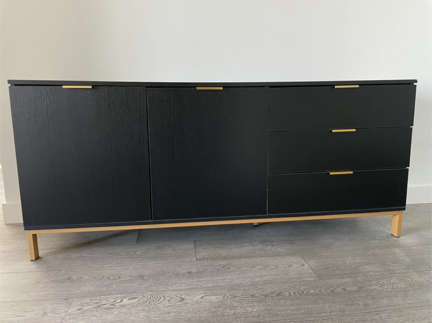 Black Wood Credenza with Gold Accents