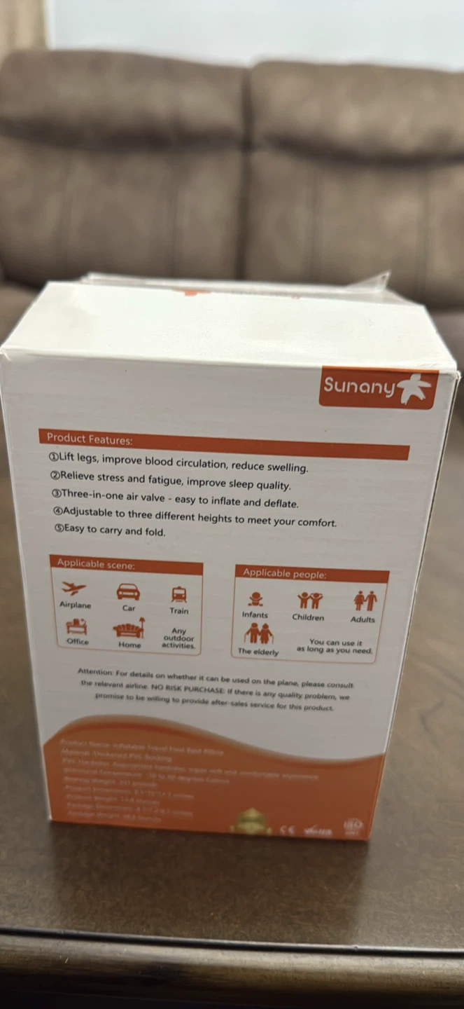 New Sunany Inflatable Travel Foot Rest Pillow