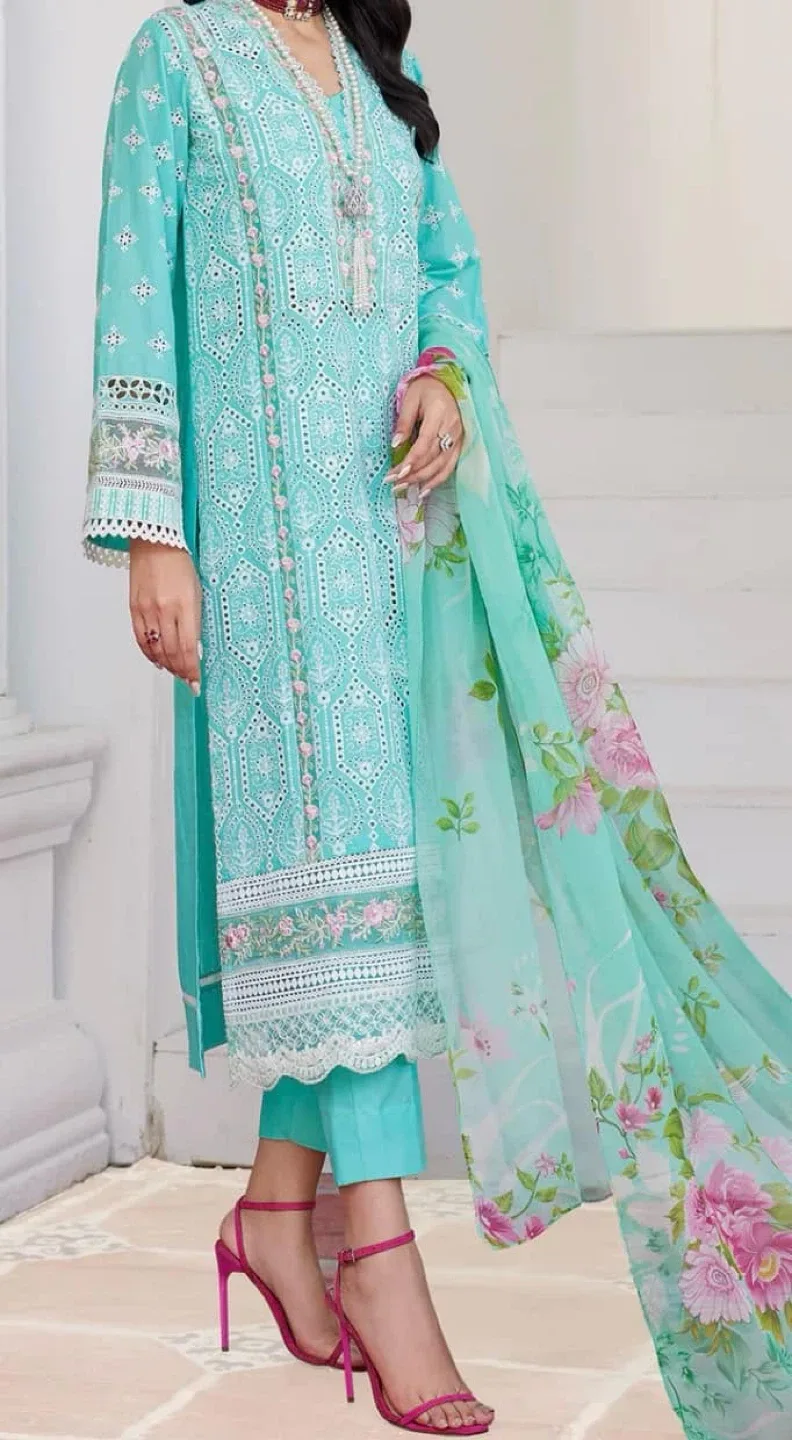 Aqua Embroidered Pakistani Suit thumbnail