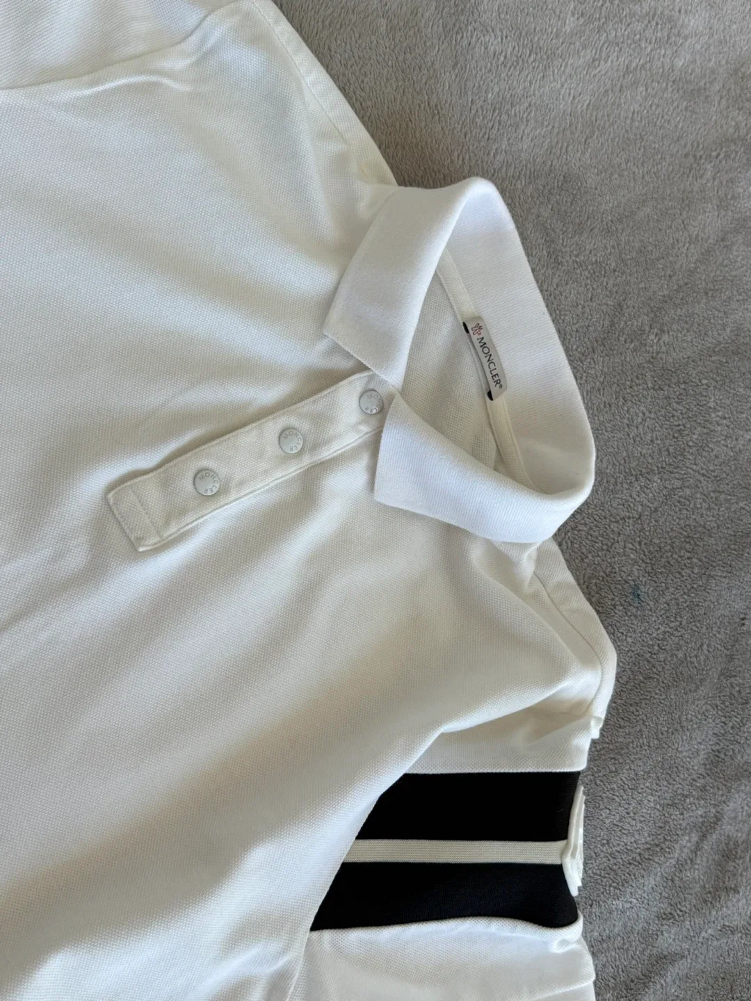 Moncler Stripe-Sleeve Cotton-Piqué Polo Shirt Men image indicator(8)