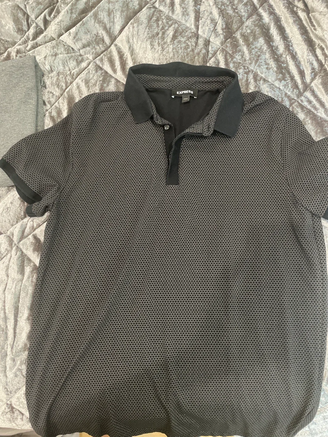 Express Black Patterned Polo Shirt thumbnail