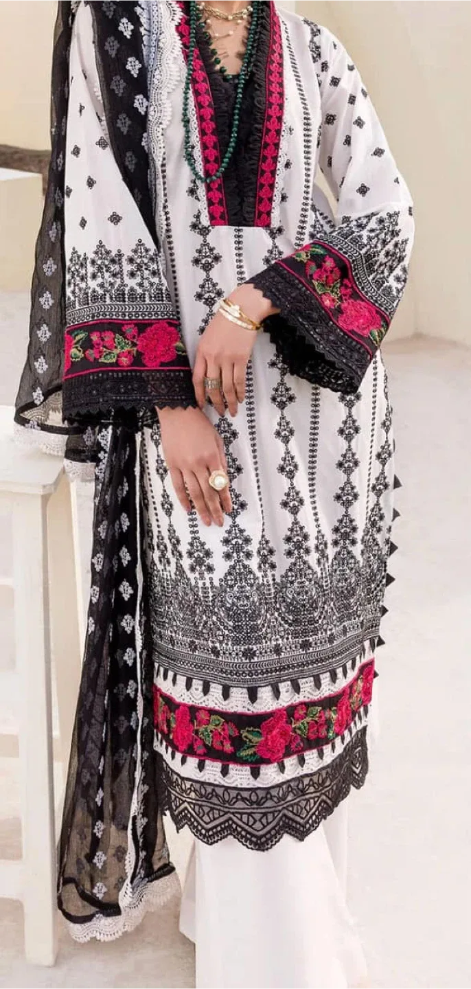 White & Black Embroidered Dress thumbnail