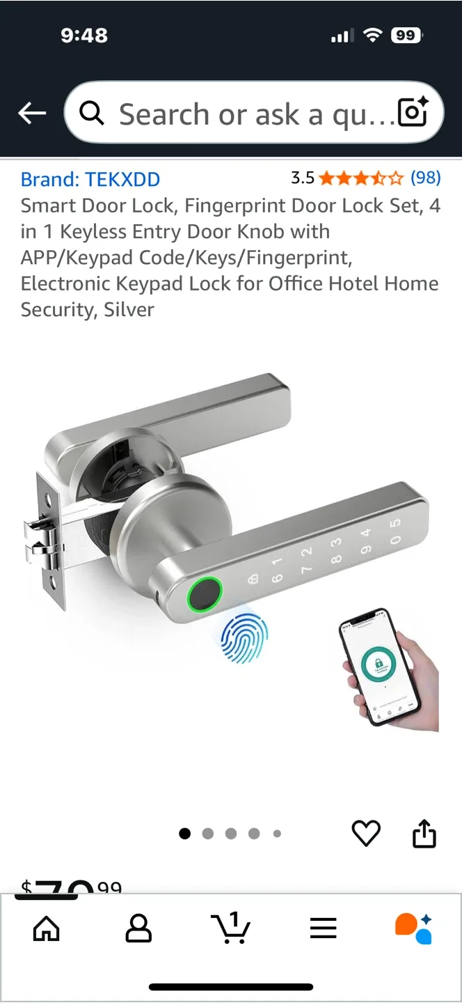 TEKXDD Smart Door Lock, Fingerprint Keypad Lock thumbnail