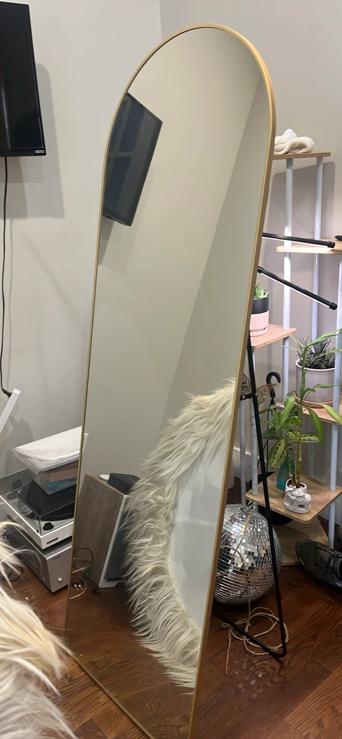 63.5” height x 20.5” width gold rim mirror