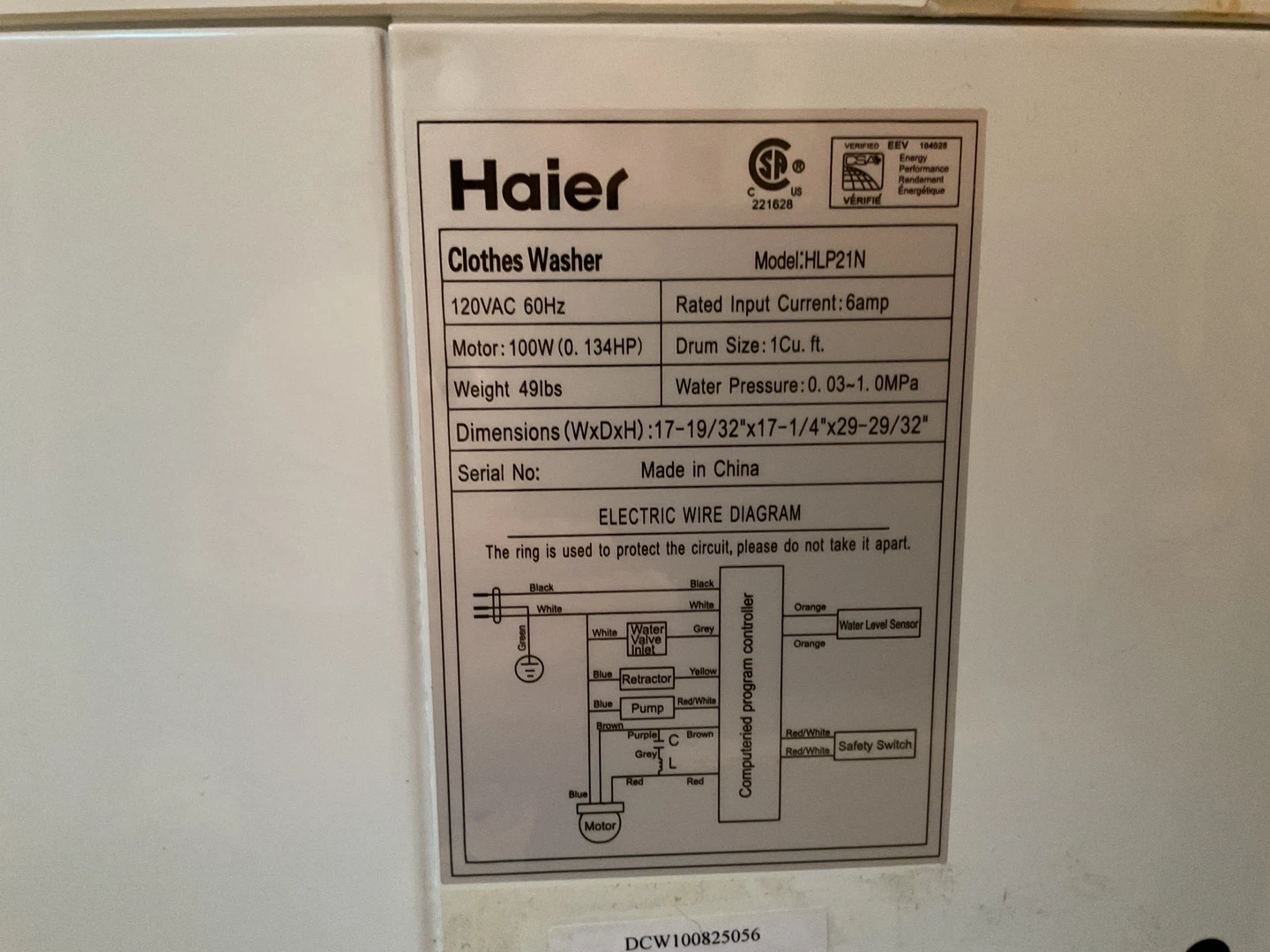 Haier Clothes Washer, Model HLP21N - photo 2
