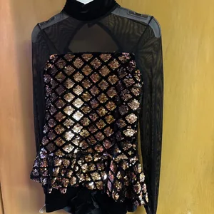 Girls Dance Costume - Black & Gold Sequin