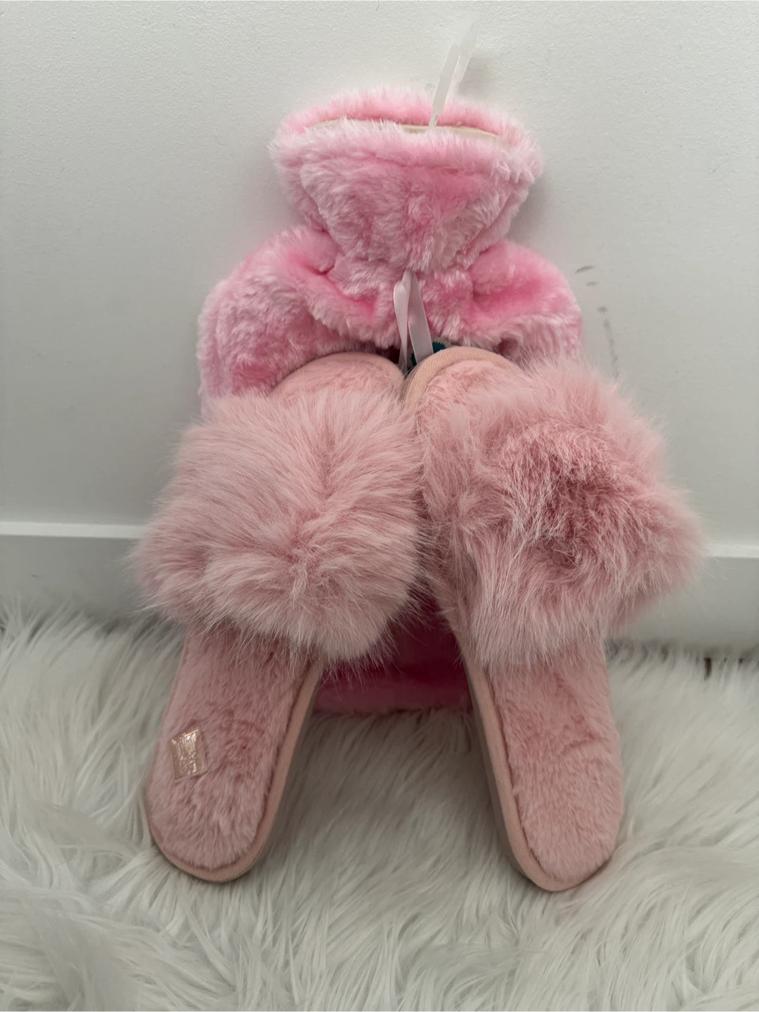 Lori's Pink Faux Fur Hot Water Bottle & Slippers Set